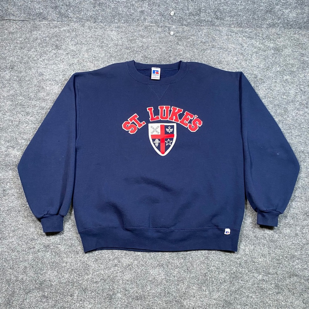 Vintage Russell Athletic St Lukes Sweatshirt Navy Blue Mens Large Made in USA